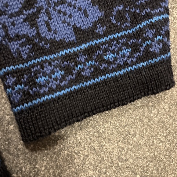 Dale of Norway Pure Wool Cardigan Sweater M Norwegian Blue Black Velvet Trim - Picture 9 of 16